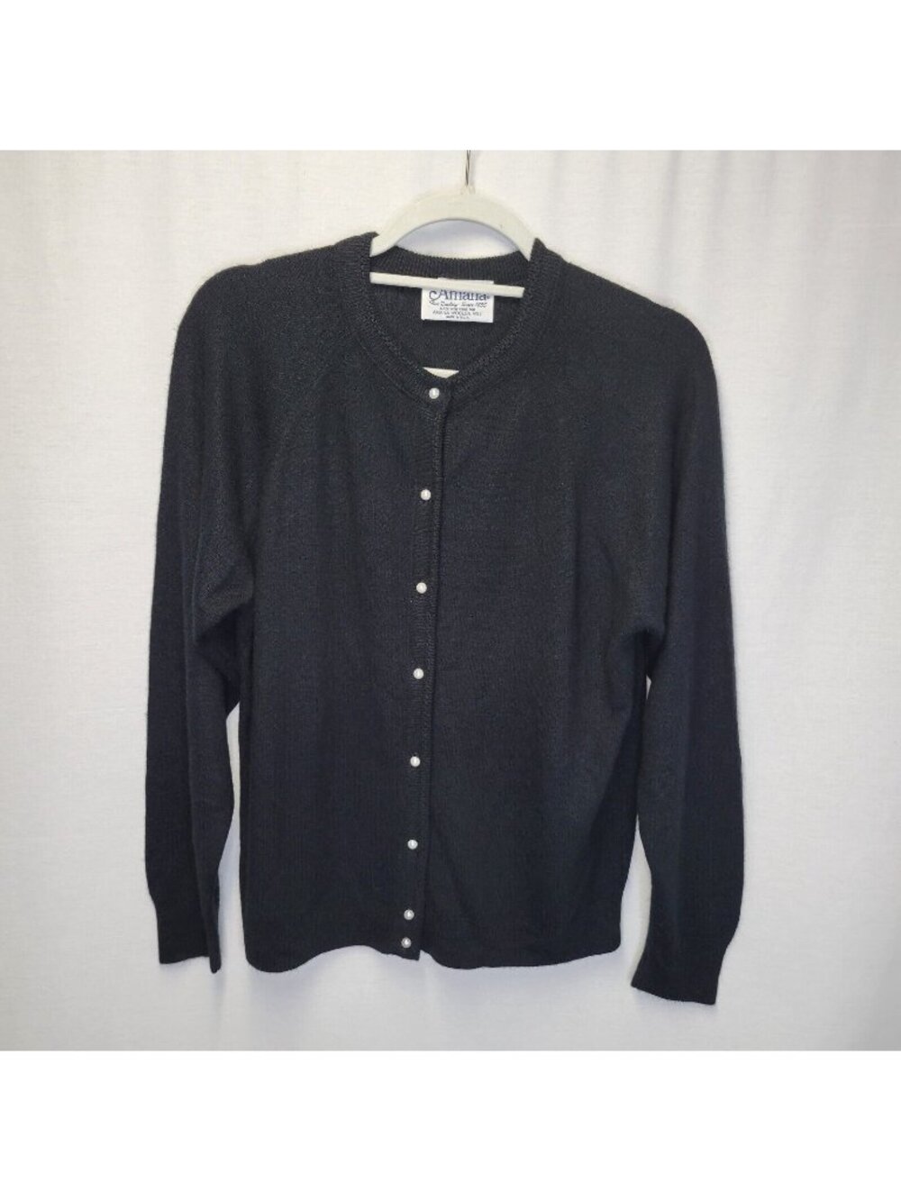 Amana Wollen Mill Women's Large Cardigan Sweater Black Made In USA
